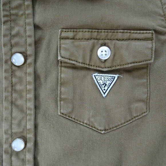 💰3/$25 Guess USA Boy's Button Down Shirt LS Roll Tab Sleeves Logo 3 - Picture 7 of 12